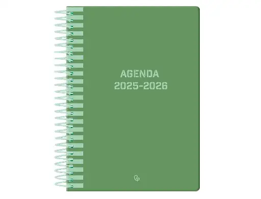  Agenda escolar 25-26 espiral classic verde semana vista A5 bilingüe papel FSC 70gr Liderpapel