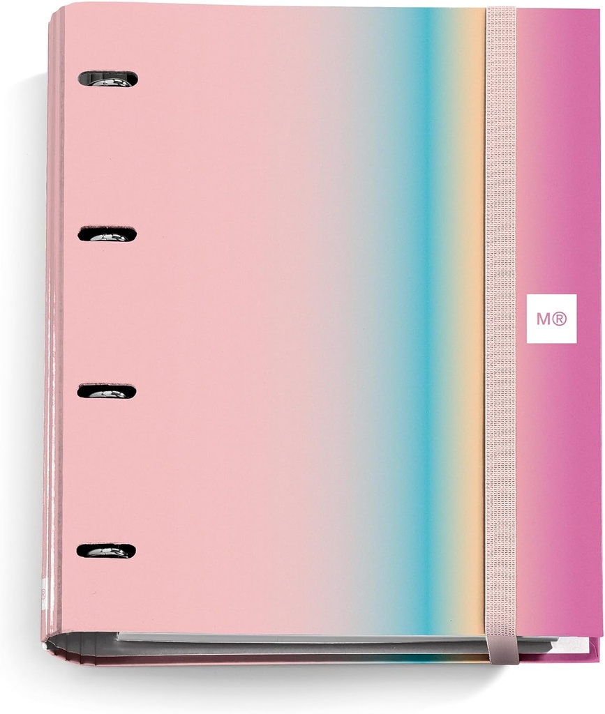 Carpebloc A4, Carpeta archivador con 4 anillas + Recambio 100 hojas de 90 g/m² con cuadrícula de 5 mm, Cierre con goma, Colección Aurora Miquelrius