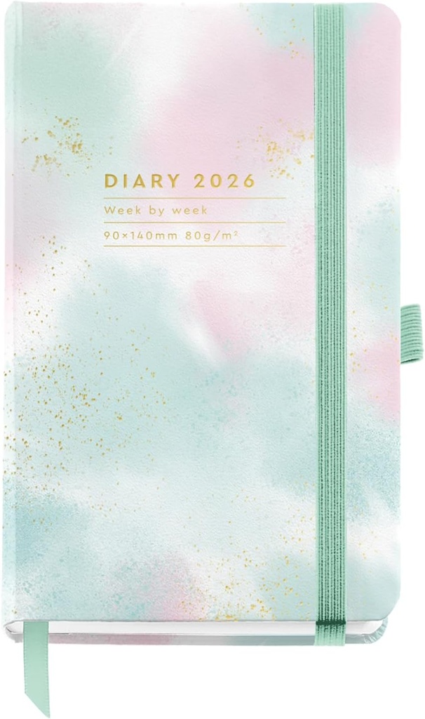 [MR31286] Agenda 2026 semana vista, Formato pequeño (90 x 140 mm), Planificación semanal, Cubierta rígida cartón, Espiral, Cierre goma elástica, Papel 80 g/m², Español-EN-PT, Gradient Miquelrius