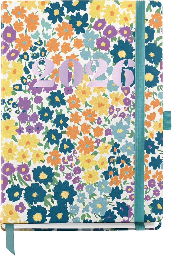 [MR33089] Agenda 2026 día por página, Fácil de llevar (122 x 168 mm), Planificación diaria, Cubierta rígida cartón, Espiral, Cierre goma elástica, Papel 80 g/m², Español-EN-PT, Miquelrius