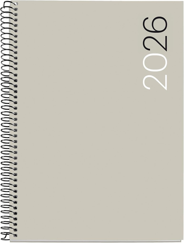 [MR34508] Agenda 2026 semana vista, Similar A5+ (155 x 213 mm), Cubierta flexible polipropileno, Espiral, Papel 80 g/m², Planificador semanal, Español-EN-PT, Color gris Miquelrius