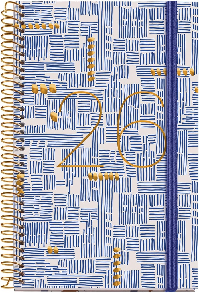 [MR38288] Agenda 2026 semana vista, Similar A6+ (117 x 182 mm), Planificación semanal, Cubierta rígida cartón, Espiral, Cierre goma elástica, Papel 80 g/m², Español-EN-PT, Trazos Miquelrius