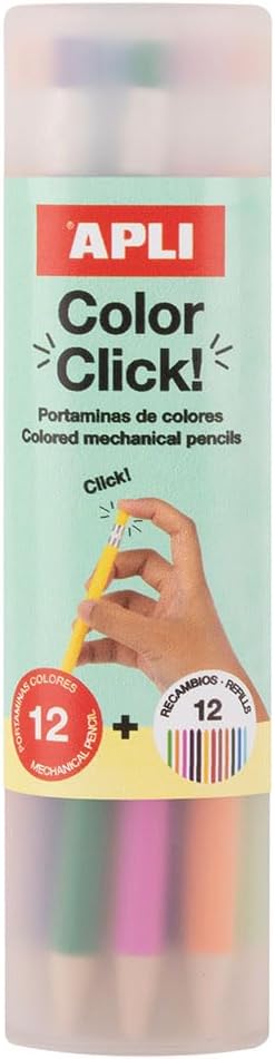 [20080] Portaminas de colores Color Click con sacapuntas y 12 minas de recambio incluidos Apli