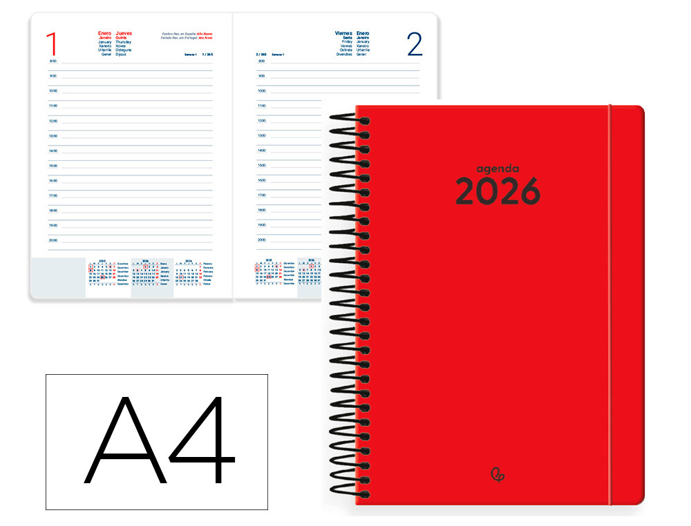 Agenda espiral Classic A4 2026 día página 70gr FSC Liderpapel
