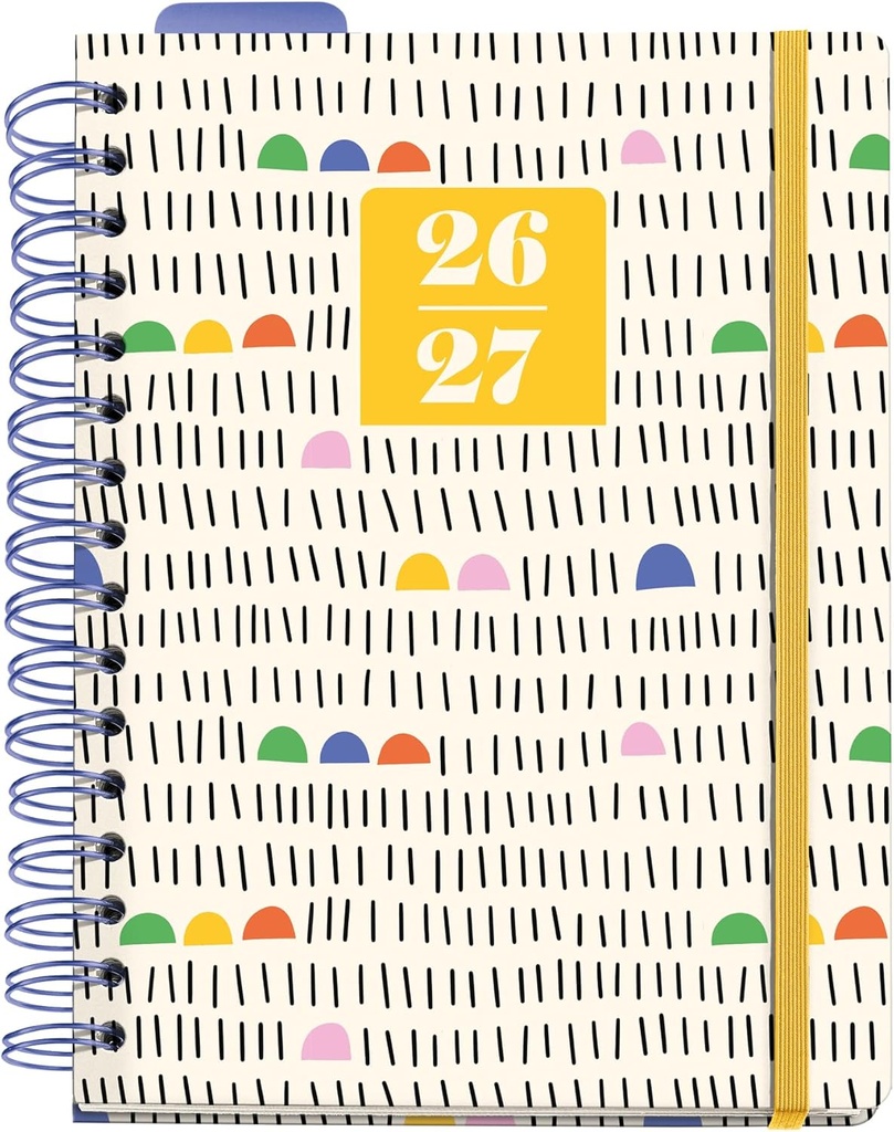 [MR21335] Agenda escolar 2026 2027 día página A5+, Cartón forrado y cierre de goma, Papel 100 g/m², Doble espiral, Separadores, bolsillo interior, regla marcapáginas y stickers, Sunny lines Miquelrius