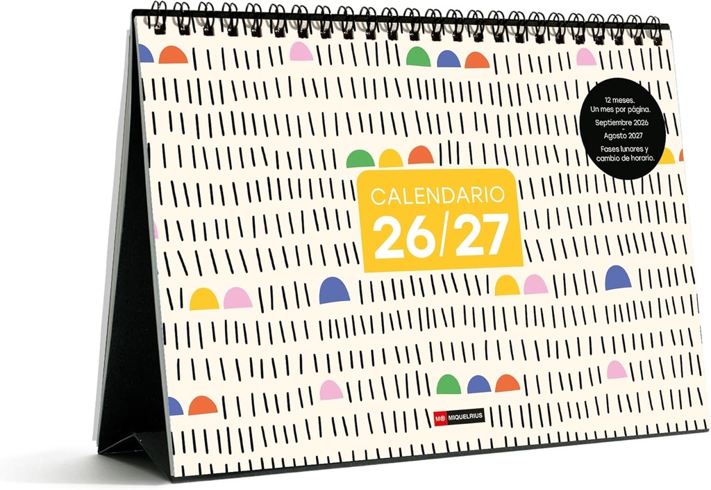 [MR28415] Calendario 2026 2027 10 meses, Calendario de sobremesa A5 (21 × 14,85 cm), Ilustración diferente cada mes, Espacio para anotar, Resumen mensual, Espiral doble, Stickers, Español Miquelrius
