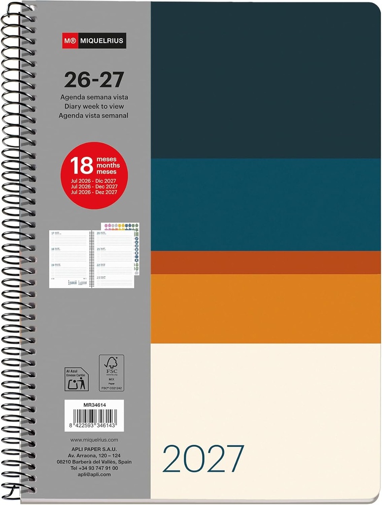 [MR34614] Agenda 18 meses Plus S/V COLOR BLOCK 26_27 Miquelrius