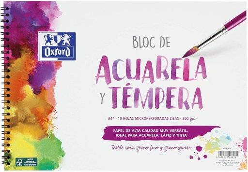 [400148238] Bloc acuarela y tempera A4+ 300g 10h tapa blanda/contratapa rígida Oxford