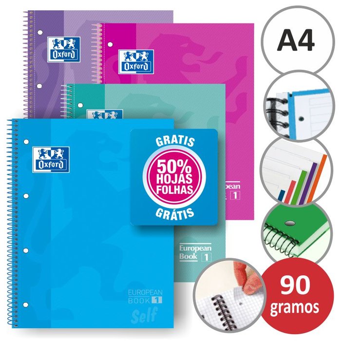 [400073042] BLOC ESPIRAL A4 120H CUADRO 5MM TE OXFORD COLORES TENDENCIA