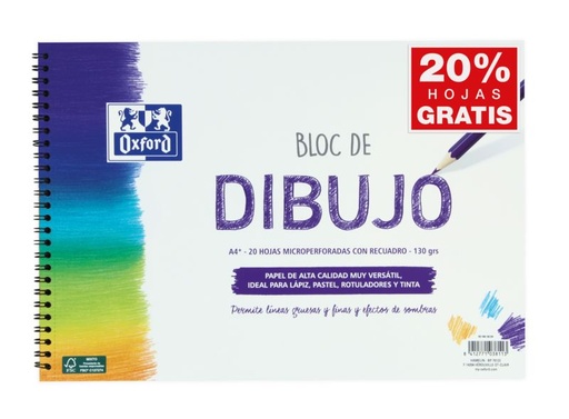 [400148234] Bloc dibujo A4+ 130g 20h con recuadro microperforado Oxford 