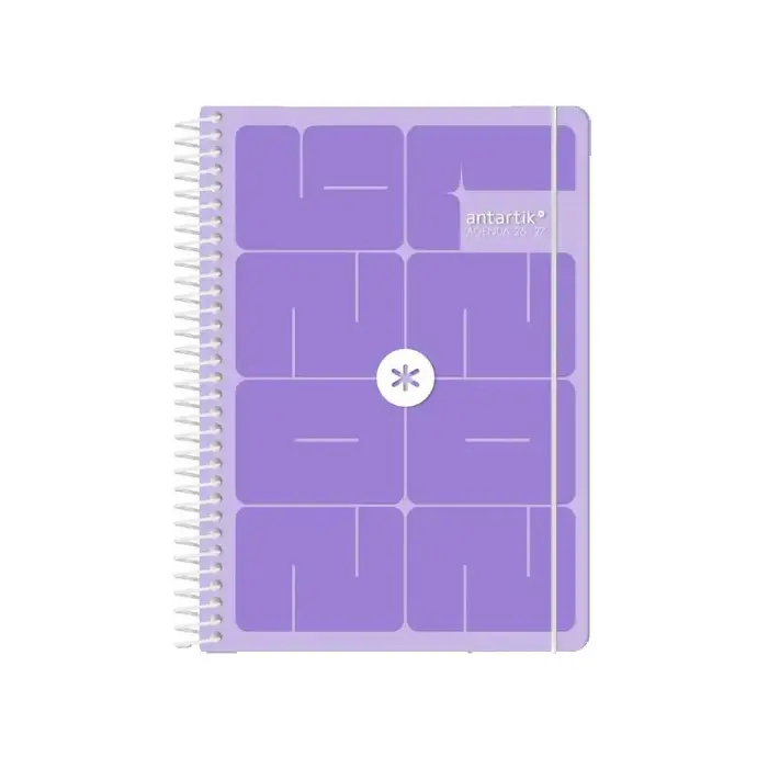 [LP792-174887] Agenda escolar 26-27 espiral essentials día página A5+ bilingue 80g FSC morado Antartik