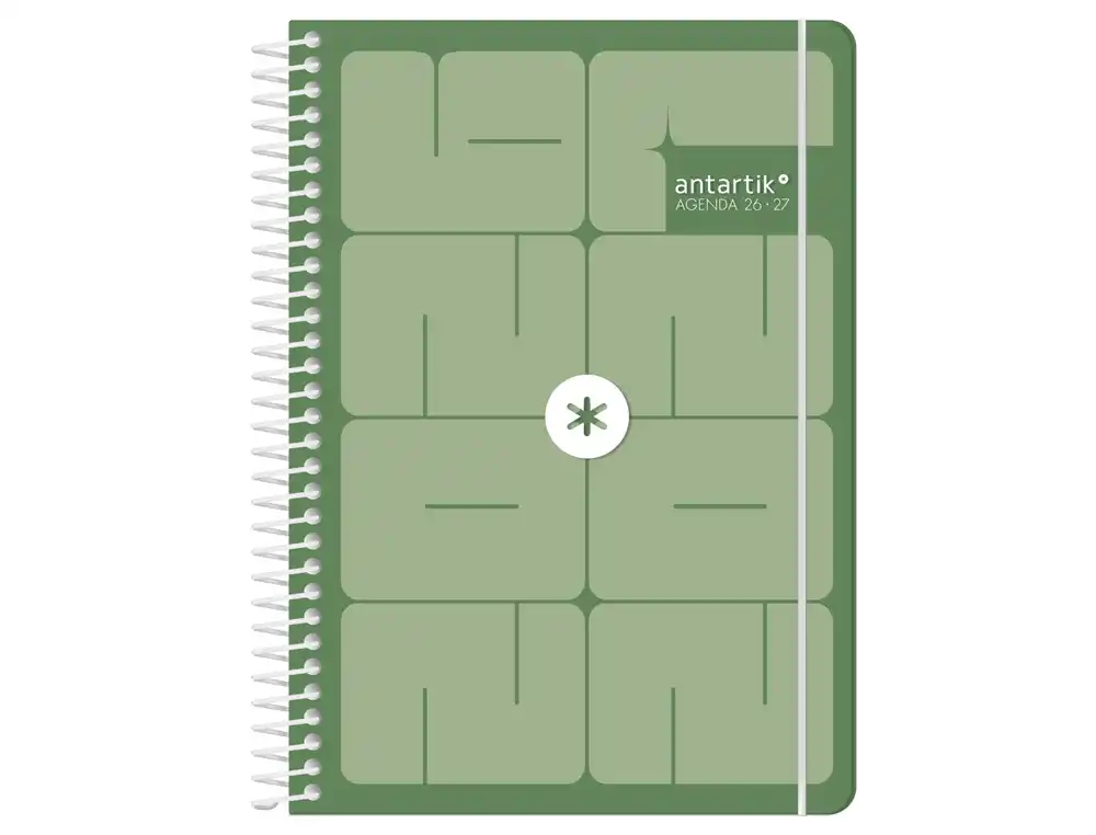 [LP790-174885] Agenda escolar 26-27 espiral essentials día página A5+ bilingue 80g FSC verde Antartik