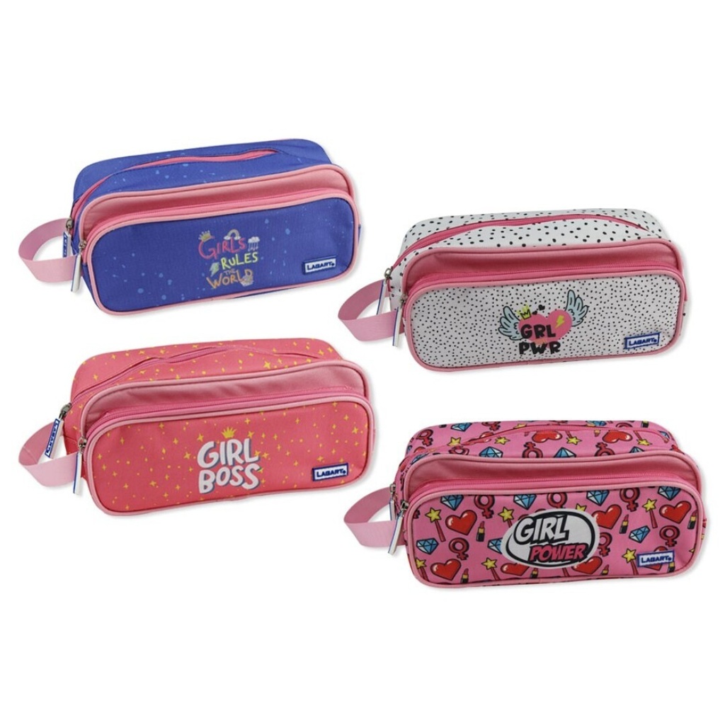 [332291] Estuche portatodo 3 cremalleras Girls colores sutidos c/asa Lagart