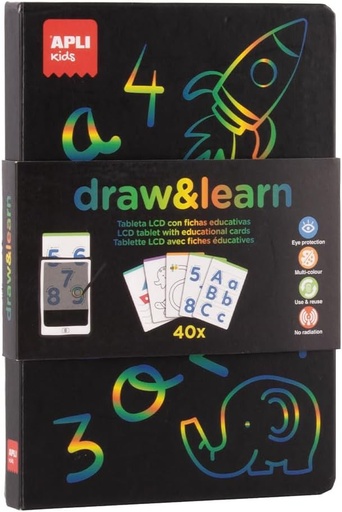 [20142] Pizarra LCD educativa Draw and Learn con plantillas para trabajar la grafomotricidad +4a Apli