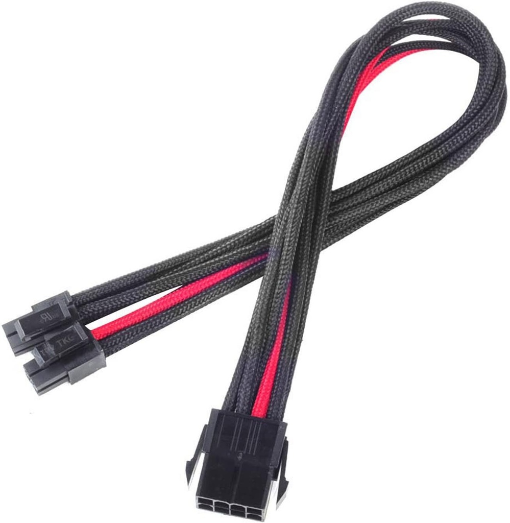 [SST-PP07-EPS8BR] Cable extensor enfundado 30cm EPS 8pines a EPS/ATX 4+4pines, Negro Rojo Silverstone