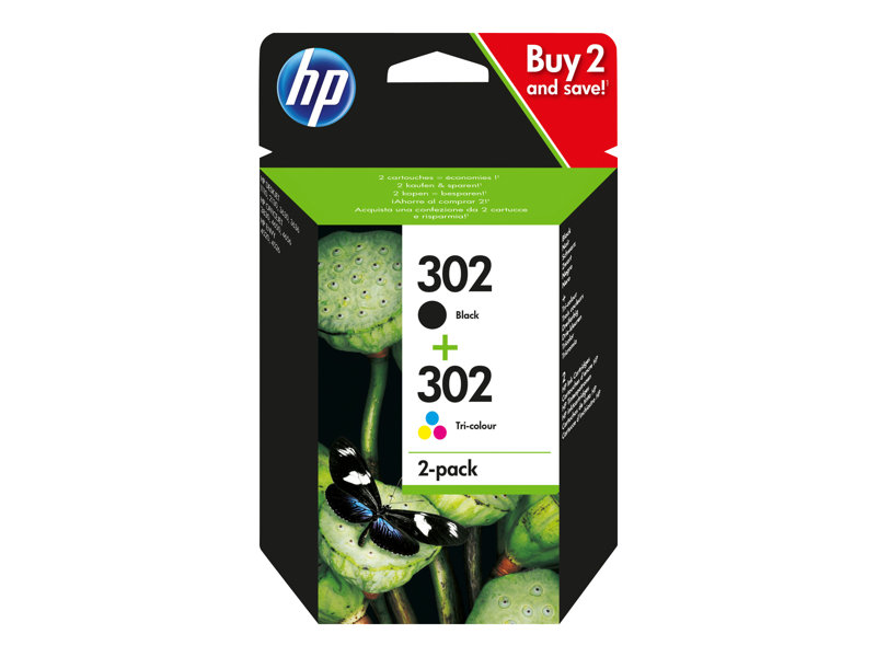 [X4D37AE] Tinta HP 302 original X4D37AE pack negro tricolor