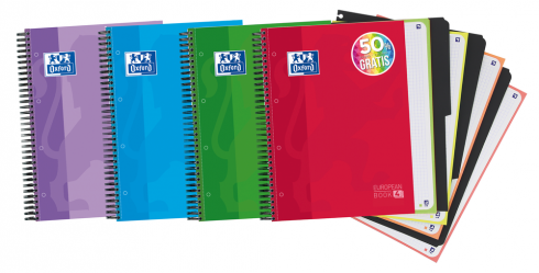 [400027275] Cuaderno espiral 5X5 A4 90g 120h 4B T/Ex microperforado Europeanbook 3 separadores colores surtidos Oxford