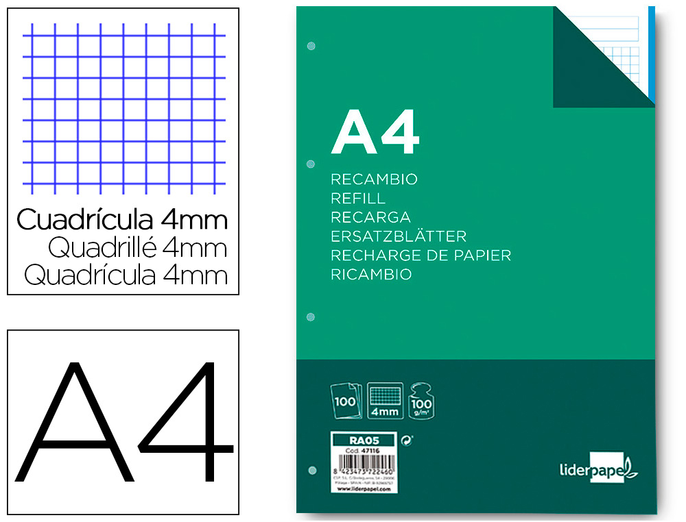 [RA05-RE05] RECAMBIO A4 4X4 100H 100GR LIDERPAPEL