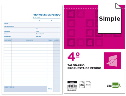 [T122] Talonario pedidos 4º T122 100h simple Liderpapel