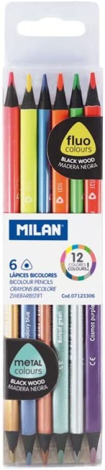 [07123306] Lapices bicolor fluor&metal 6uds Milan